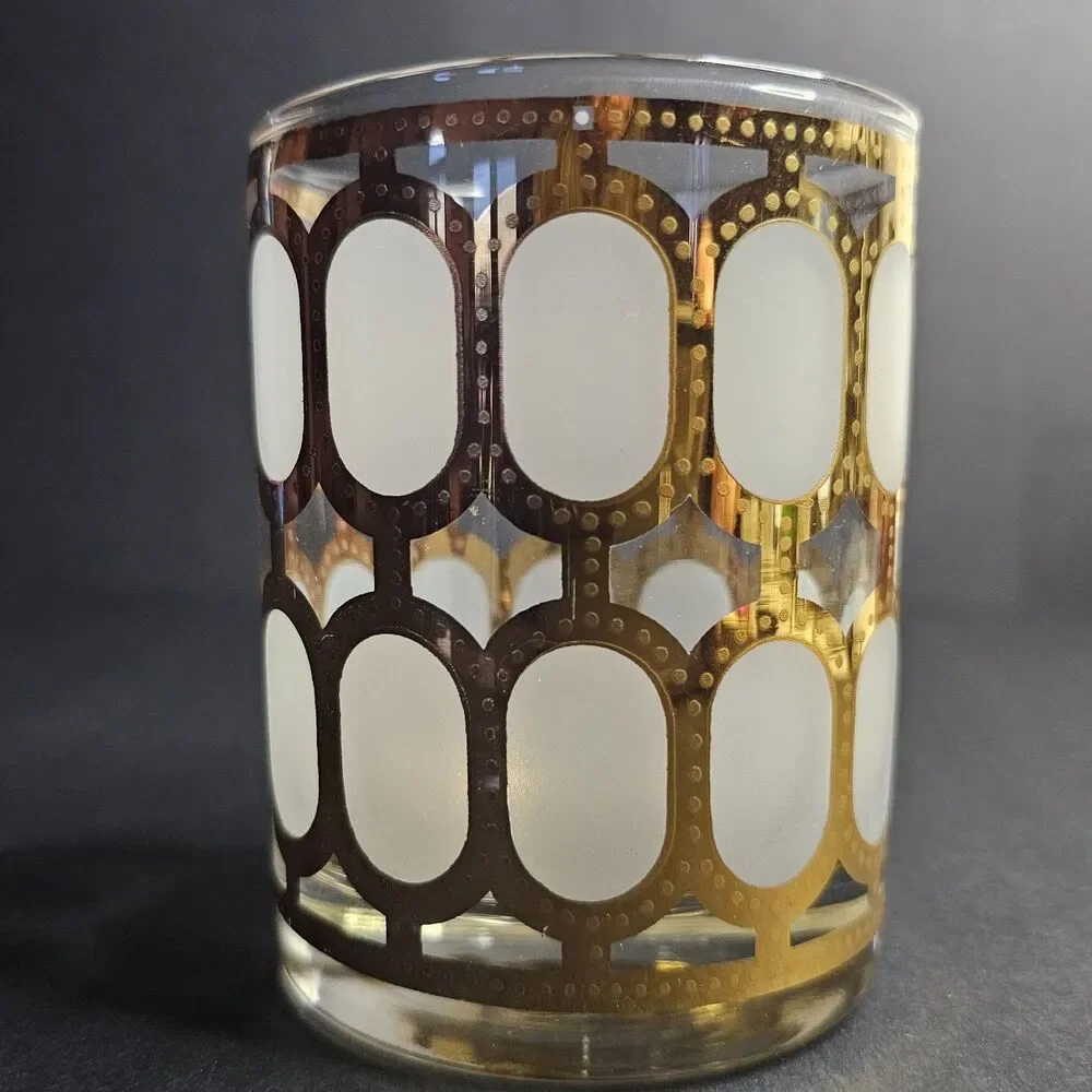 22k Gold Double Rocks Bar Glass Vtg 1960s Mid-century Hollywood Regency Liquor